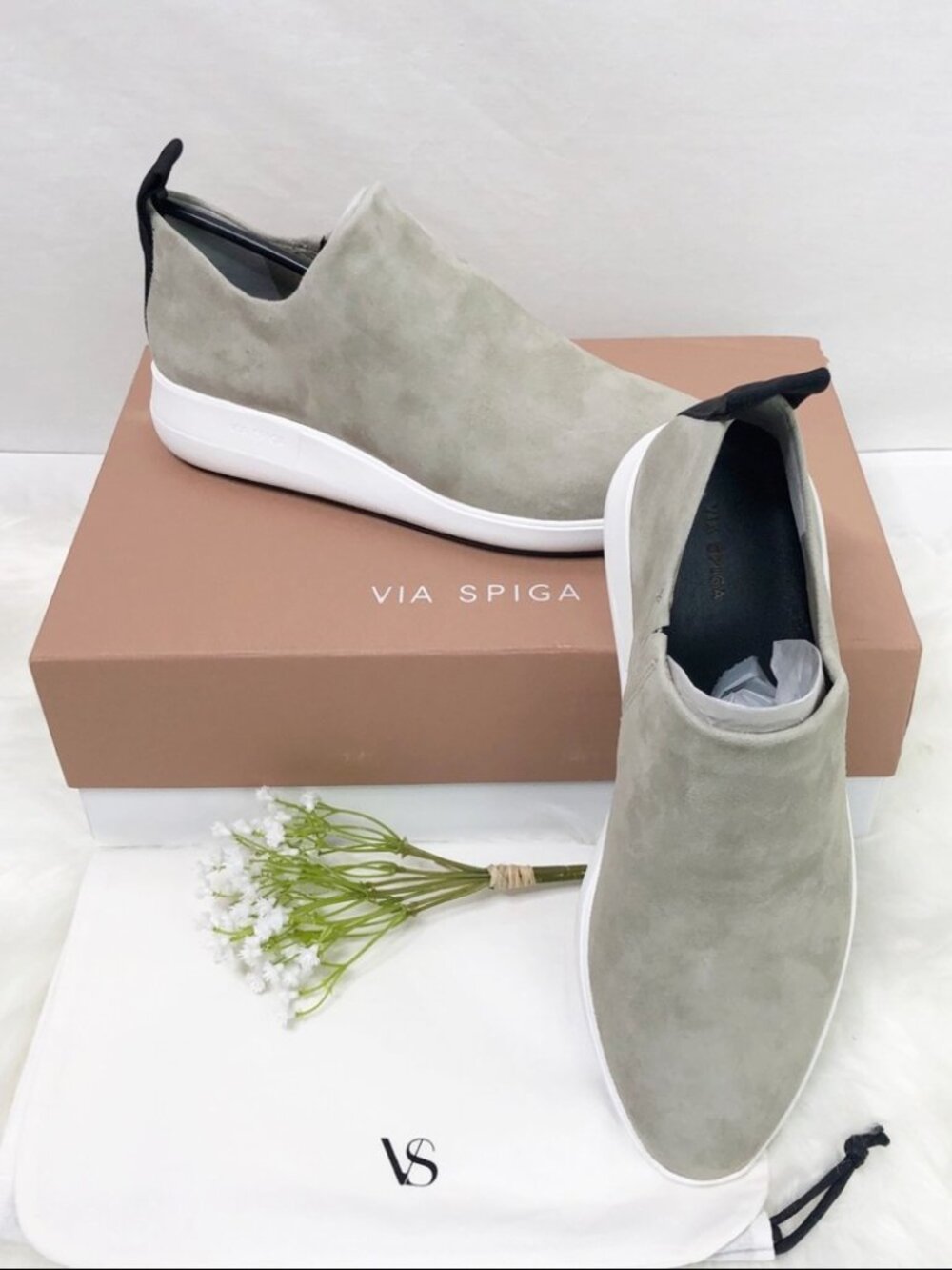 Via Spiga Marlow slip-on nubuck stretch-suede taupe loafers sneakers EU39.5 =US9